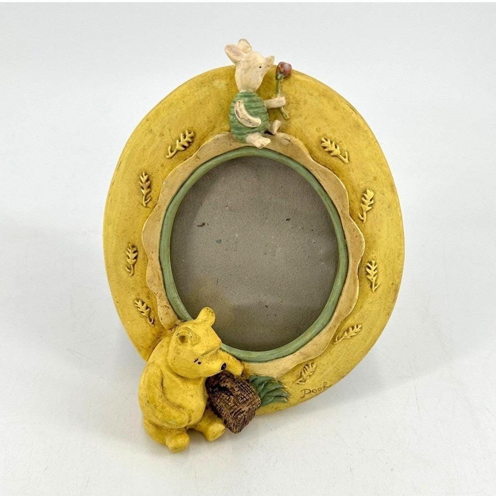 Disney Winnie the Pooh and Piglet 3D Resin Oval Picture Frame Yellow‎ Vintage
